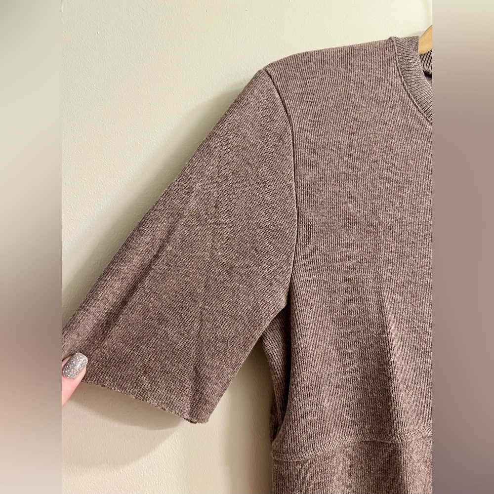 Zara | Women’s Heathered Brown Short Sleeve Knit Dress - Picture 3 of 9